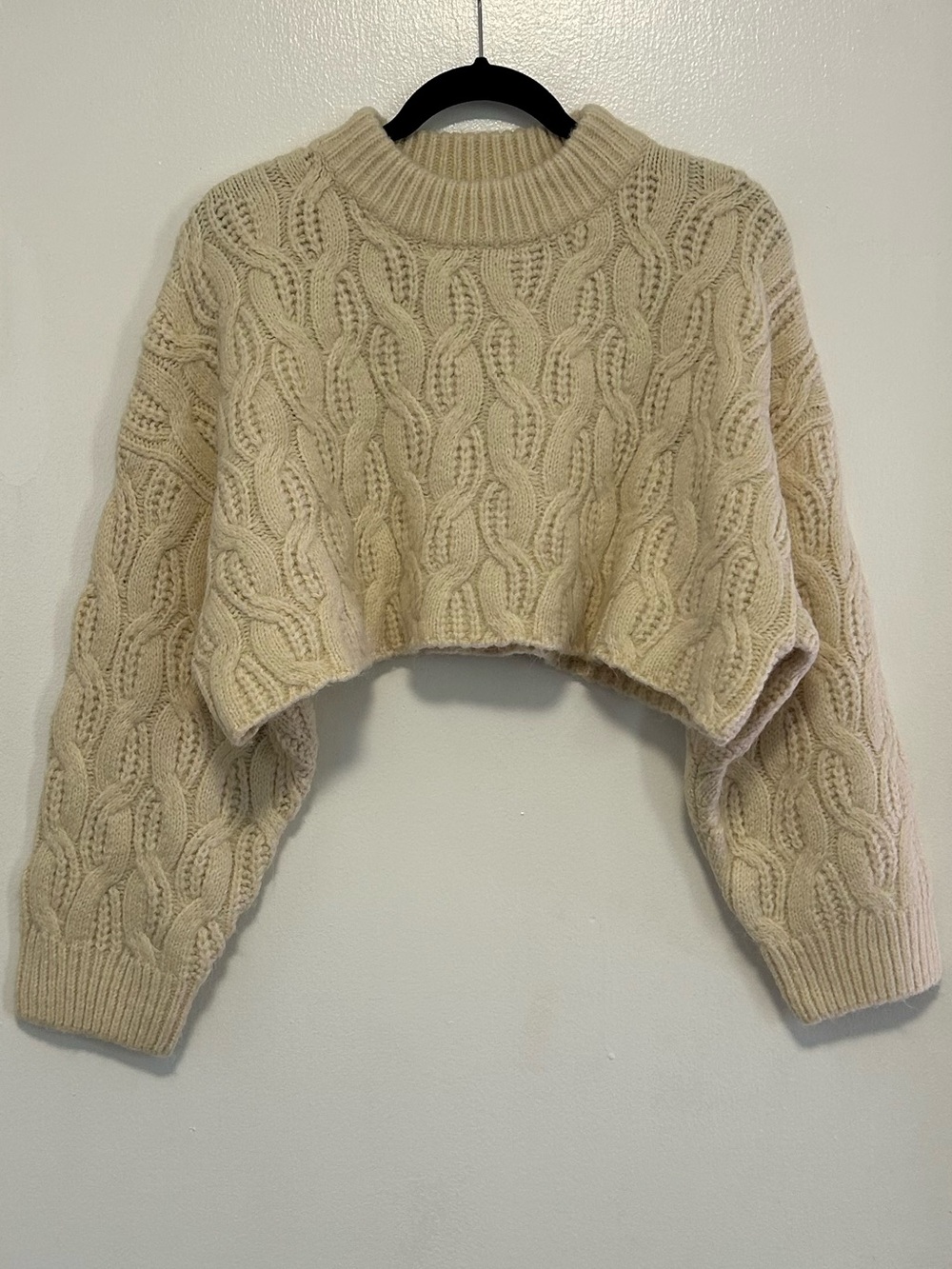 Elodie Cropped Cable-Knit Crewneck Sweater - Cream
